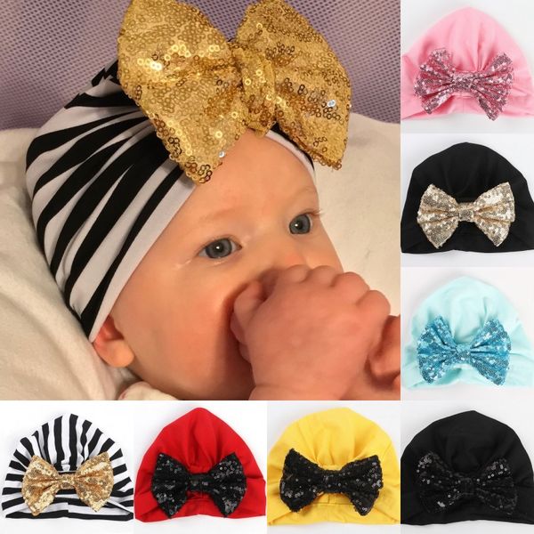 

baby children cap for girls boy christmas children hat baby sequin bow knotted hat toddler kids cap, Slivery;white