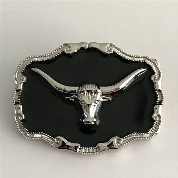 

1 pcs black silver bull head buckle hebillas cinturon men's western cowboy metal belt buckle fit 4cm wide belts, Slivery;black