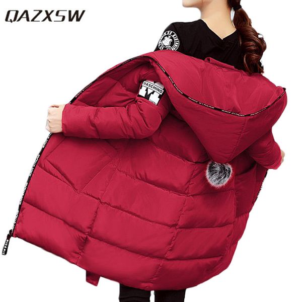

qazxsw 2017 new winter coon coat women warm parkas slim outwear hooded preppy style jacket thick padded abrigos mujer hb342, Black