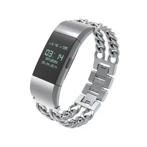 

folome metal watch band stainless steel replacement band strap metal cowboy chain strap bracelet chain for charge 2, Black;brown