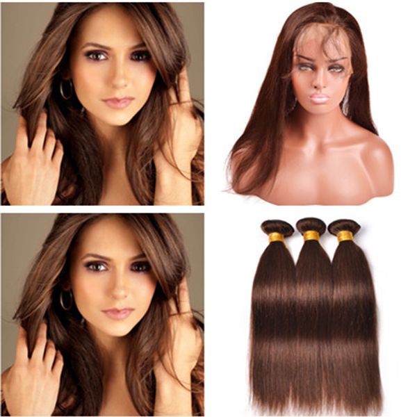 

Medium brown virgin hair weave with 360 frontal traight 4 chocolate brown human hair bundle with 360 full lace clo ure 22 5x4x2