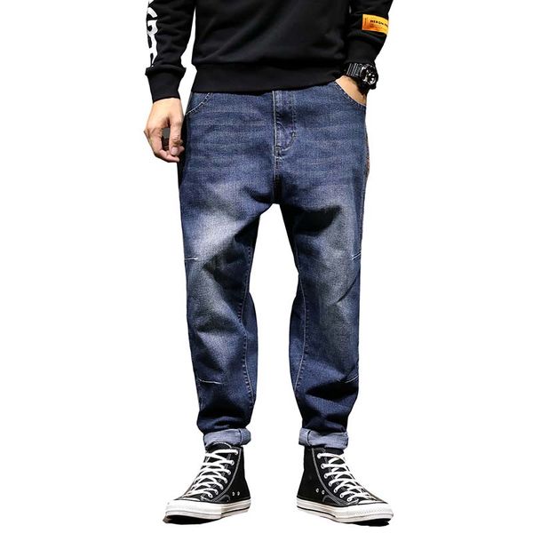 

fashion harem jeans hiphop pants men casual denim jeans japanese streetwear joggers loose baggy trousers hip hop male clothes, Blue