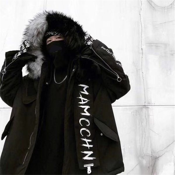 

winter 2018 new men stitching color cap high street parkas jacket, Black