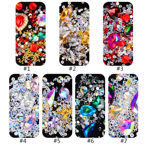 

mixed styles colorful ab shiny nail art rhinestones crystal caviar metal gems charms glass crystal diy 3d nail decor, Silver;gold
