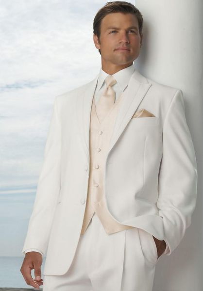 

two buttons ivory groom tuxedos groomsmen peak lapel man blazer mens wedding suits (jacket+pants+vest+tie) h:730, Black;gray