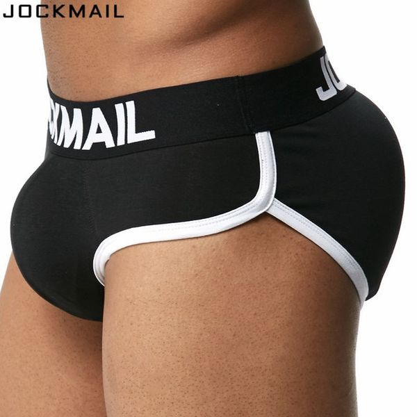 

jockmail brand enhancing mens underwear briefs bulge gay penis pad front + back magic buttocks double removable push up cup, Black;white