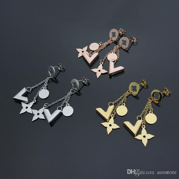 

Новая мода V-образный четырехлистный цветок кисточкой женские серьги 18k золото да