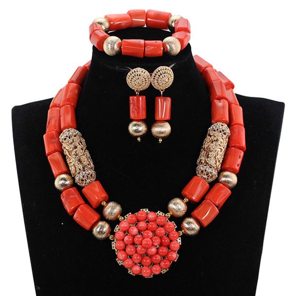 

latest chunky coral african wedding jewelry sets gold nigerian women coral bridal necklace earrings set 2017 cnr848, Slivery;golden