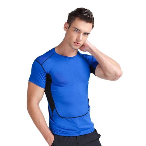 

sports tights short-sleeved breathable high-elastic fitness clothes men's compression training t-shirt, Black;blue