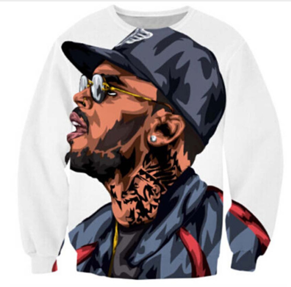 

новые моды для мужчин / женщин крис браун характер смешно 3d печатных толстовка summe стиль мода повседневная толстовка b56, Black