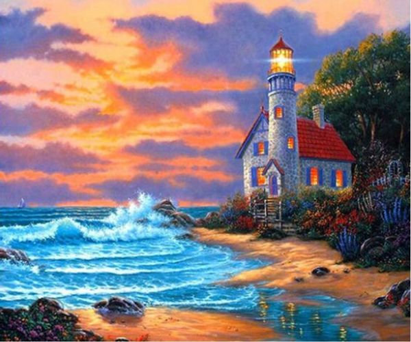 

Full Square/Round Drill 5D DIY Diamond Painting "lighthouse" Embroidery Cross Stitch Mosaic Home Decor Art Experience toys Gift A0157