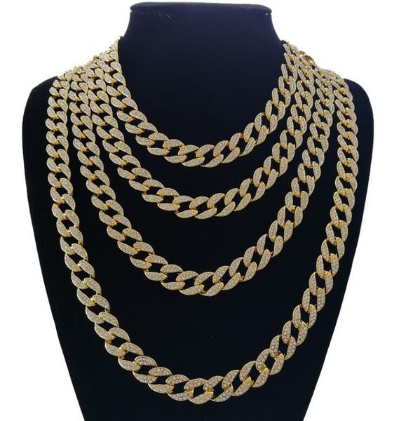 

designer jewelry iced out bling rhinestone crystal goldgen finish miami cuban link chain men's hip hop necklace jewelry 18, 20, 24, 30, Silver