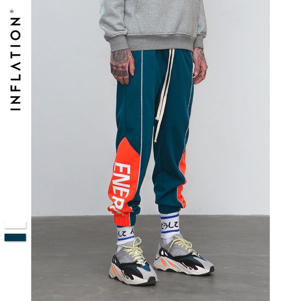 

inflation 2018 fw letter printed side striped retro trousers women men ankle banded pants sweatpants hiphop pants new 8827w, Black