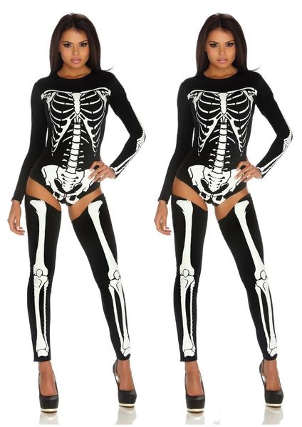 

women's o-neck print skeleton scary halloween jumpsuits sets, Black;red