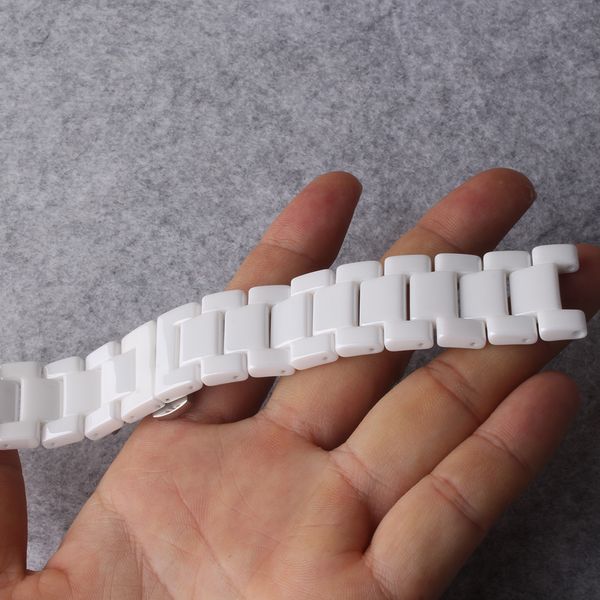 

concave ends watch strap new ceramic watchband fit wrist watches lady's accessories white ceramic watch fashion butterfly buckle deploy, Black;brown