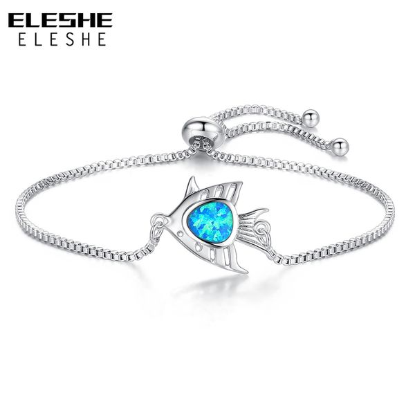 

eleshe 2018 fashion blue cubic zirconia tennis bracelet & bangle adjustable chain silver fish charm bracelet for women jewelry, Black