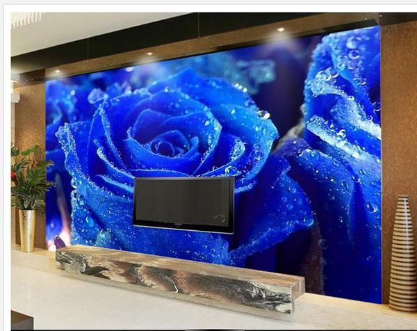 

blue rose tv background wall painting wallpaper mural 3d wallpaper 3d wall papers for tv backdrop