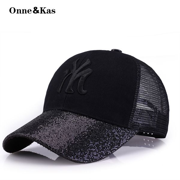 

onne&kas glitter ponytail baseball cap girls embroidery snapback hat mesh hats summer casual hats adjustable sport caps, Blue;gray