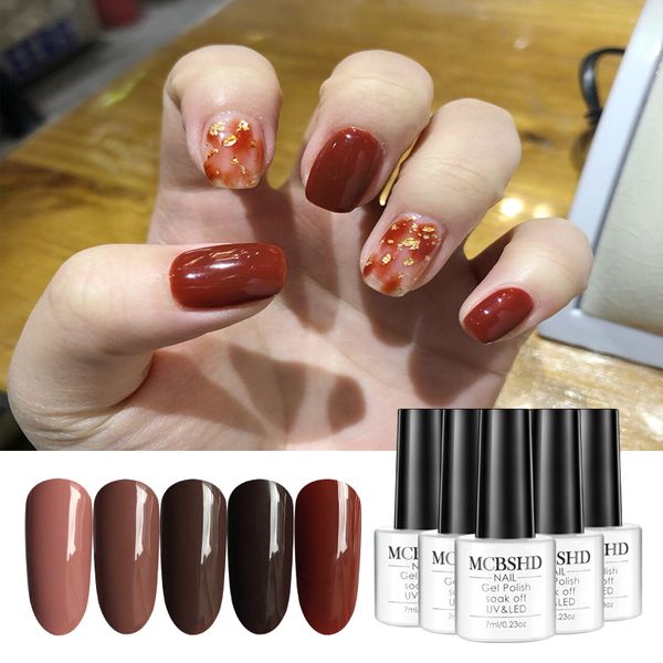 

mcbshd gel nail polish 5pcs set brown chocolate pure color varnishes semi vernis permanant polish gel lacquer uv led soak off, Red;pink