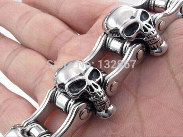 

gifts jewelry men's bangle stainless steel primary chain skull motorcycle biker bracelet 23mm wide, Black