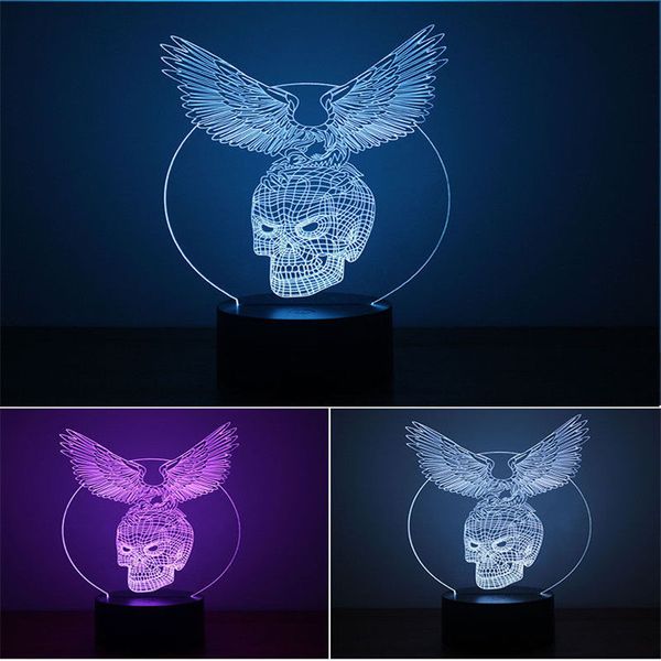 3D eagle diao scheletro Regalo LED notte 7 Cambia colore tocco tavolo da scrivania Lampada Luce Lampade acriliche Camera da letto Dormire # R45