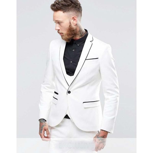 

2017 white and black slim fit tuxedos for male 3 pieces mens wedding prom dinner suits man groomsman men suit custom made, White;black