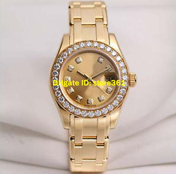 

luxury watch lady 80298 diamond dial 18k yellow gold diamond dial perpetual day date wristwatches women watch 29mm, Slivery;brown