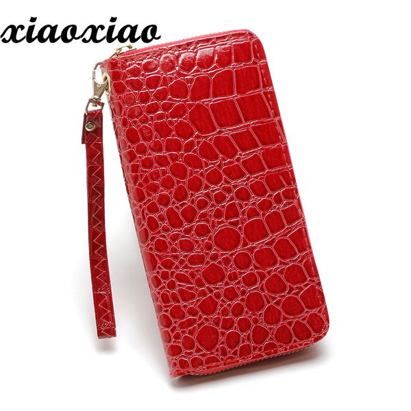 

новое прибытие кошелек женский длинный кошелек мода камень pattern молния клатч дамы телефон сумка женщины кожа carteira#12c, Red;black