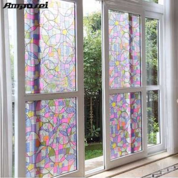 45x200cm Privacy Textured Static Cling Stained Glass Window Film Home Decor UV Anti Glass Window Window Sticker -FF