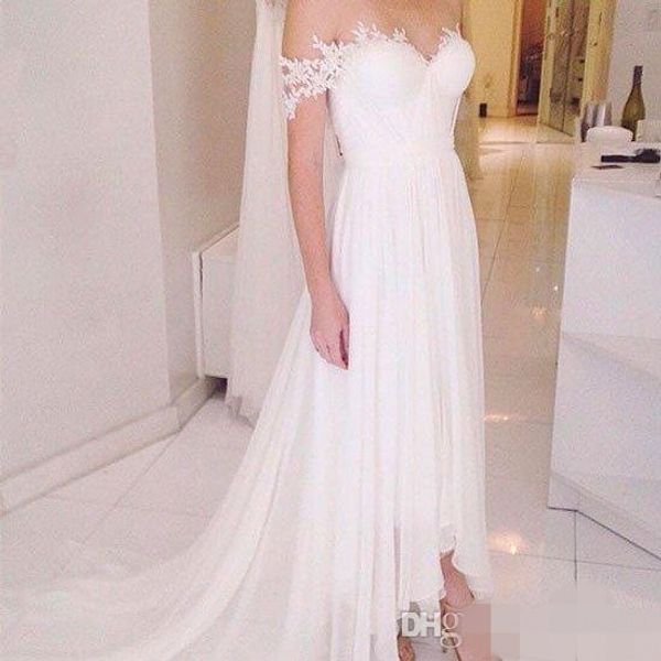 Discount Exy Elegant Lace Boho Hi Lo Wedding Dresses 2019 Cheap
