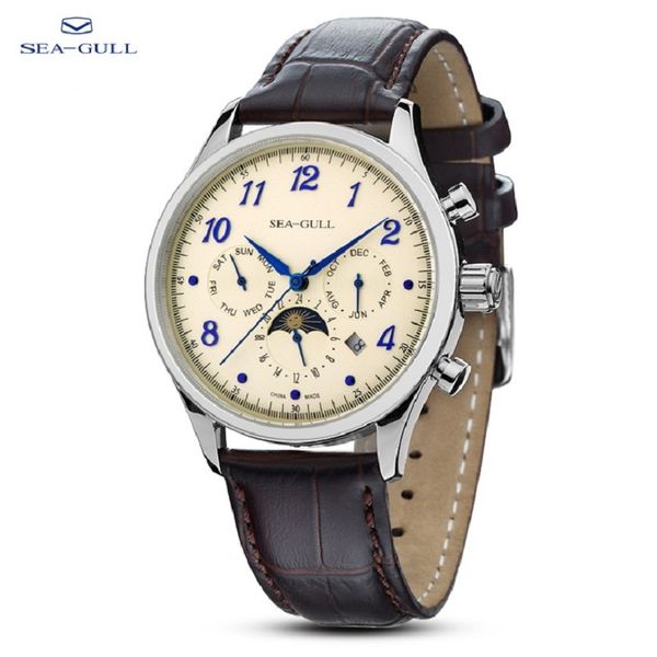 

leisure automatic mechanical genuine leather waterproof watch with rome digital business for various occasions d2869sg, Slivery;brown
