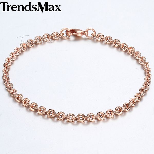 

trendsmax 3mm bracelet for women girls 585 rose gold rolo link woman bracelet 2018 fashion jewelry gifts 18cm 20cm 23cm gb395, Black