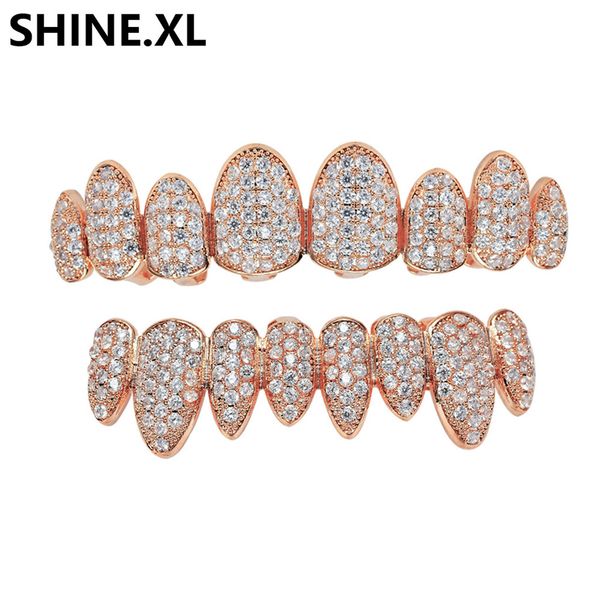

hip hop iced out zircon gold teeth grills 8 & bottom tooth grills dental cosplay vampire teeth caps rapper party jewelry gift, Black