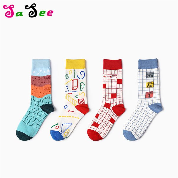 

new brand quality letter personality combed cotton men socks casual colorful funny autumn winter couple happy crew socks, Black