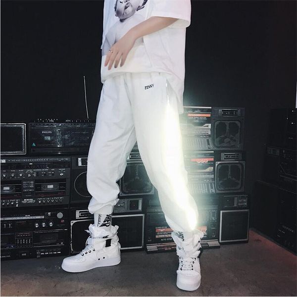 

reflective harem pants men hip hop slim fit mens joggers pants male summer fashion casual street trouser large size a5523, Black