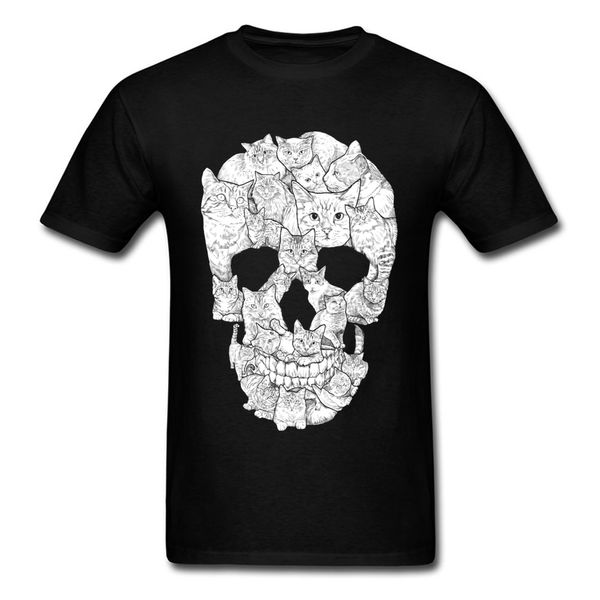

sketchy cat skull structure tshirt camisetas 100% coon o-neck men t shirt casual satan tee-shirt summer autumn clothing skull, White;black