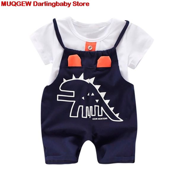 

summer infant newborn cartoon dinosaur print t shirt +strap pants kids clothes girls clothes boys baby girl, White