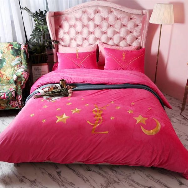 Rose Pink Letter Bedding Cover Luxury Brand Duvet Cover King Size