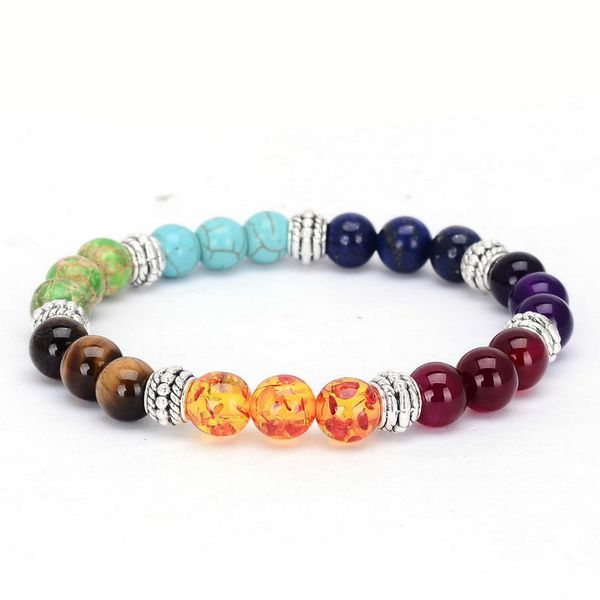 

7 chakra crystal stone beads bracelets bangles for women men healing pray mala elastic yoga bracelet jewelry gifts, Black