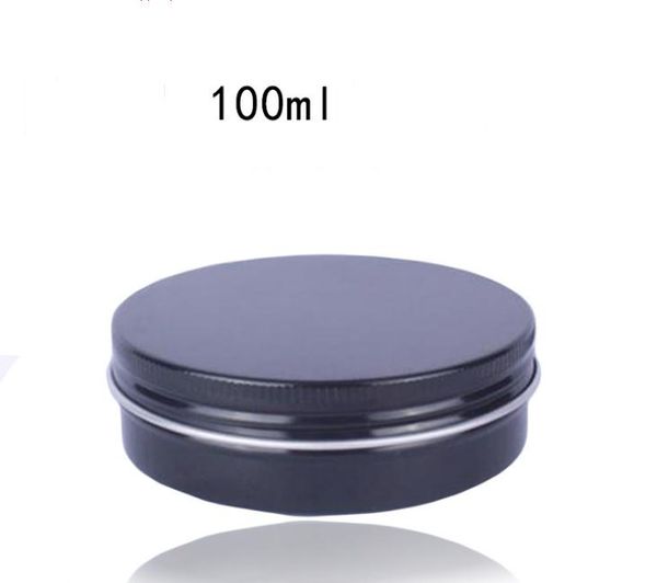 100 ML Vuoto Vasetti di Crema Cosmetica di Alluminio Nero Rotondo Filetto di Vite Vaso Cosmetici Contenitore di Imballaggio Balsamo per le labbra Pot Bottiglia SN1260