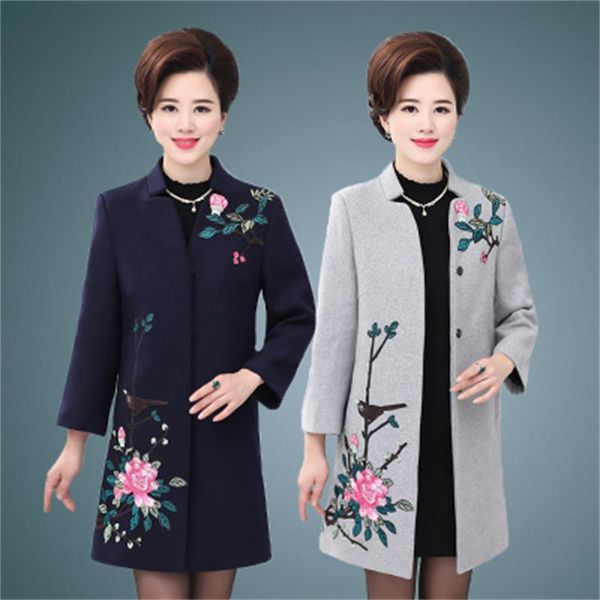 

fashion women's new autumn and winter long long woolen coat middle-aged ladies large size woolen coat trend wild temperament ms, Black