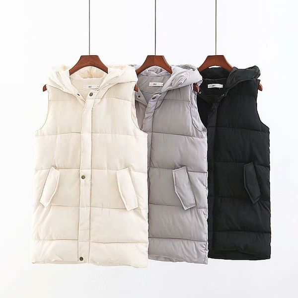

wt020 vest female 2018 new korean vest women hooded single breasted pockets women waistcoat loose solid thick winter s-2xl, Black;white