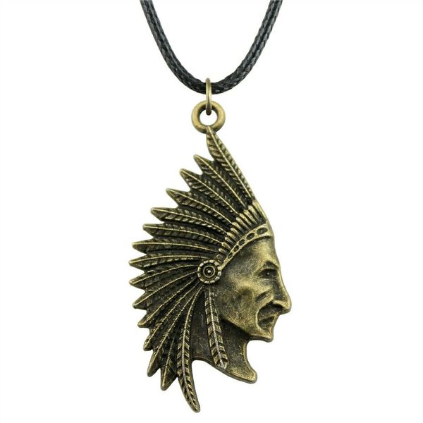 

wysiwyg 5 pieces leather chain necklaces pendants choker collar male necklace fashion indian chief primal tribal chieftain 55x28mm n6-a10367, Golden;silver