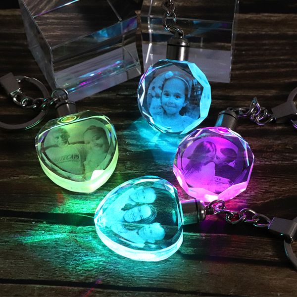 

custom k9 crystal key chain personalized p pendant picture diy key ring laser engraved led light keychain unique gift, Silver