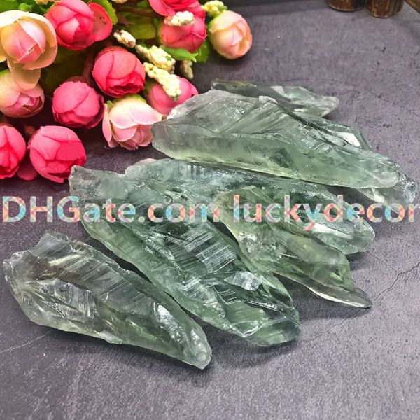 100mm-70mm natural cru verde Quartzo Prosperidade Cristal Pontos Cura Energia Gemstones Áspero Pedras Mineral Green Rocks Stick