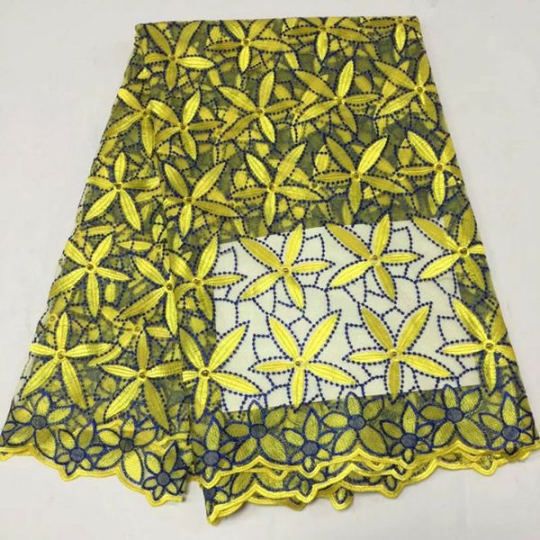

5 yards/pc yellow and blue flower embroidery french net lace african mesh lace fabric for dress bn78-5, Black;white