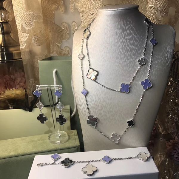 

Brand wedding jewelry et for women gold color necklace grey white mother hell pearl clover leaf necklace earring bracelet et