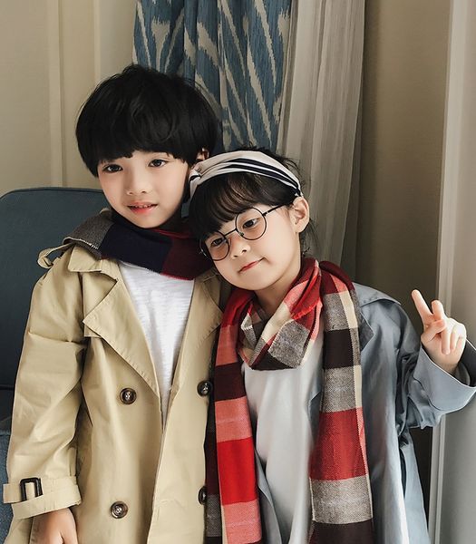 

children plaid warm thick scarf kids boy girls autumn winter imitation cashmere tassel scarves, Red;brown
