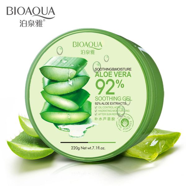 

100% bioaqua 220g natural aloe vera smooth gel acne treatment face cream for hydrating moist repair after sun, White