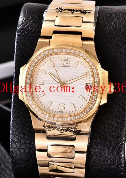

3 color nautilus ladies 18k yellow gold & diamond bezel quartz movement watch 7010r-011 35mm women fashion watches, Slivery;brown